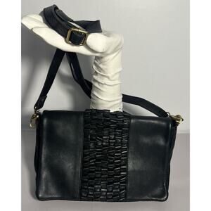 Milo Black Leather Crossbody Bag Purse Zip Woven Design Travel Made In India
